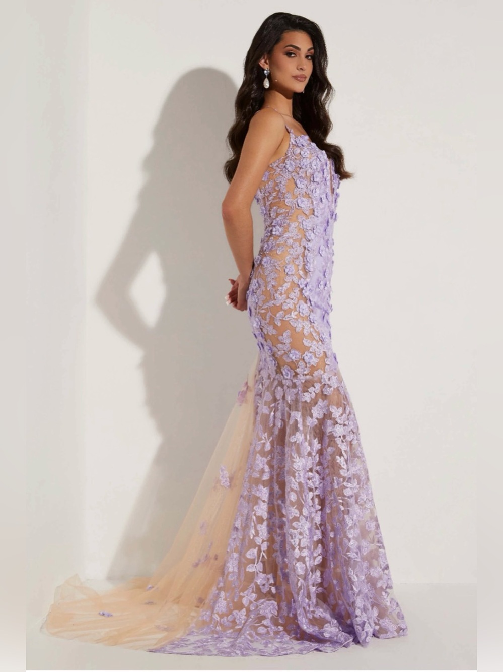 Jasz Couture 7351 - Purple floral appliqué mesh dress size 8